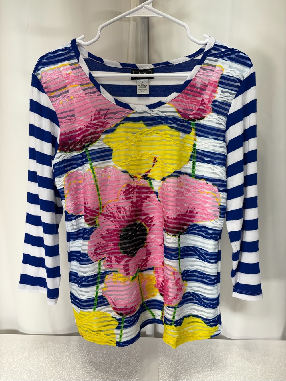 Floral Stripe Scoop Neck Long Sleeve Top by Novelti 4149